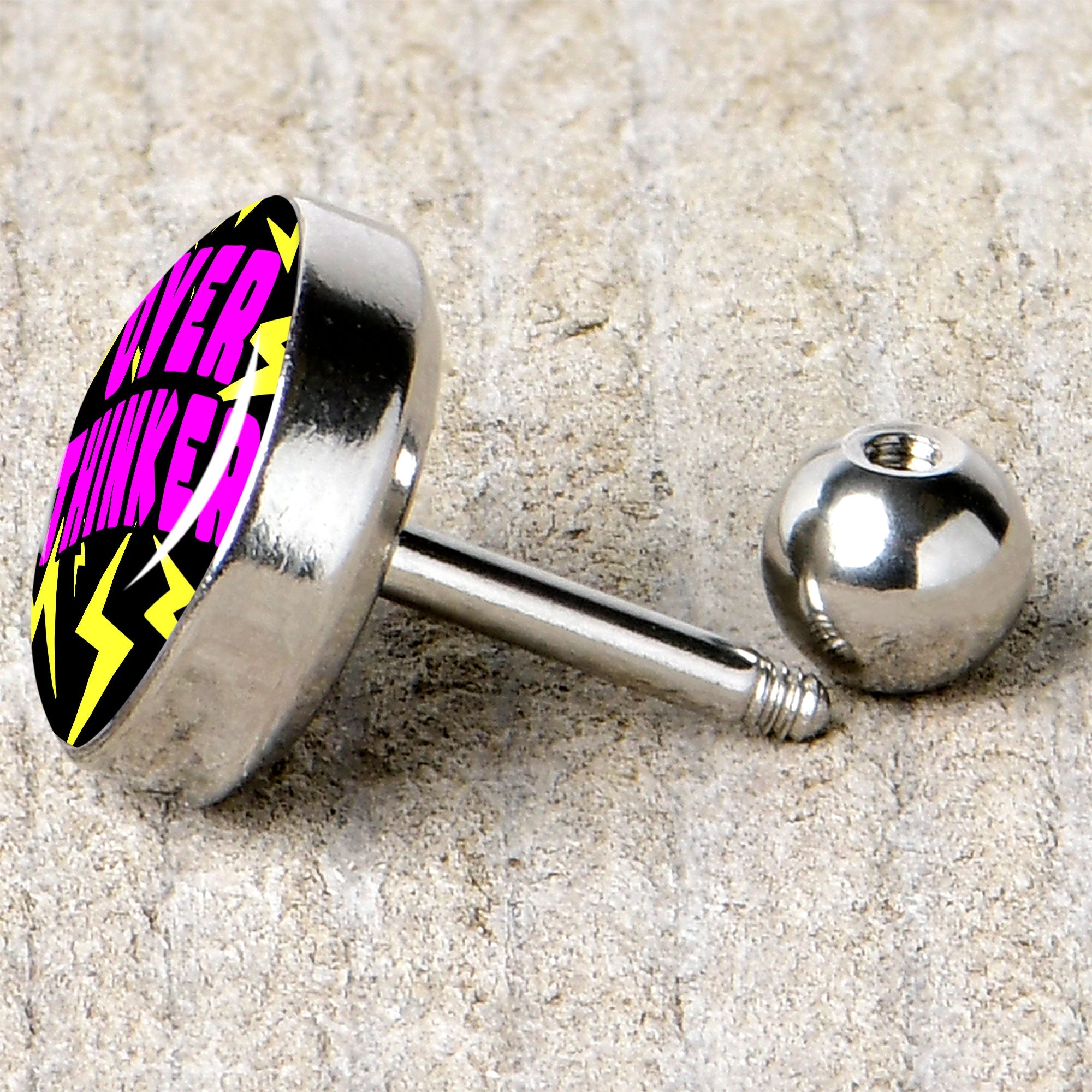 BodyCandy 16G 1/4 Over Thinker Impact Tragus Cartilage Earring by Onyx O — back view