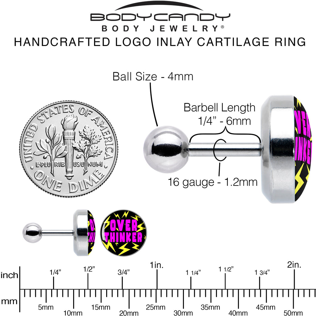 BodyCandy 16G 1/4 Over Thinker Impact Tragus Cartilage Earring by Onyx O — alternative angle