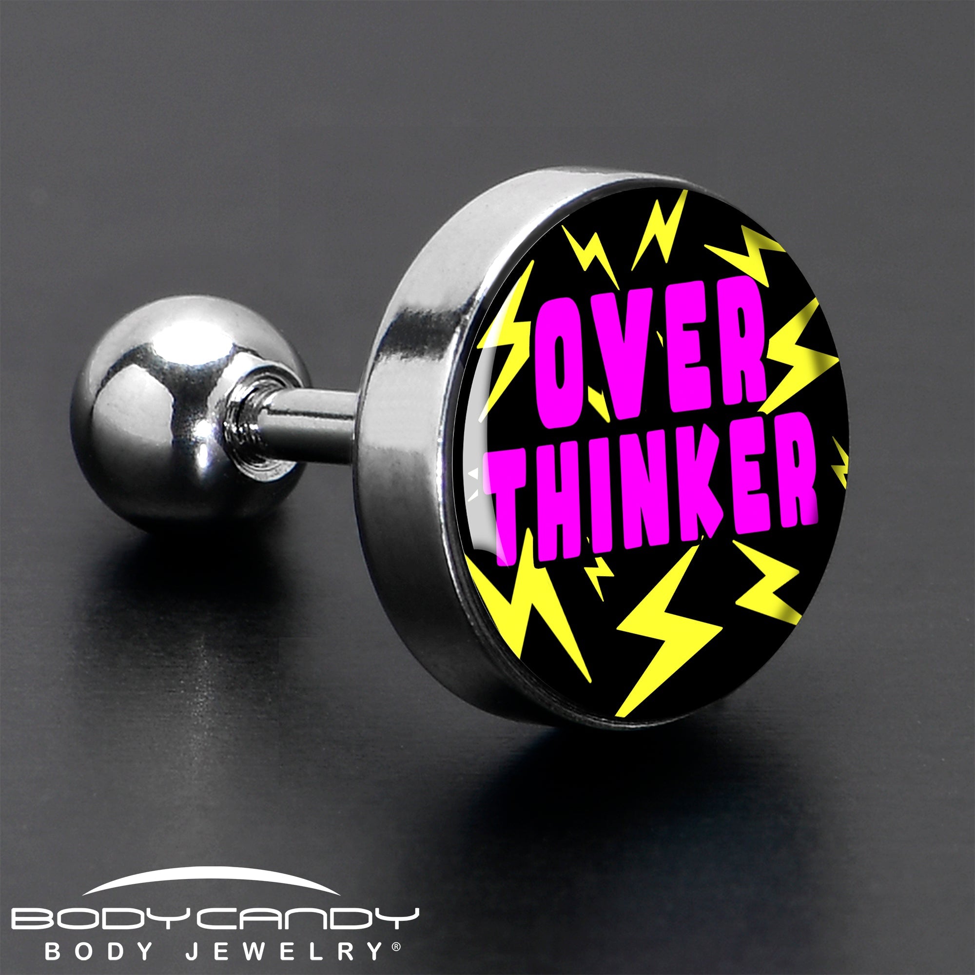 BodyCandy 16G 1/4 Over Thinker Impact Tragus Cartilage Earring by Onyx O — in-use photo