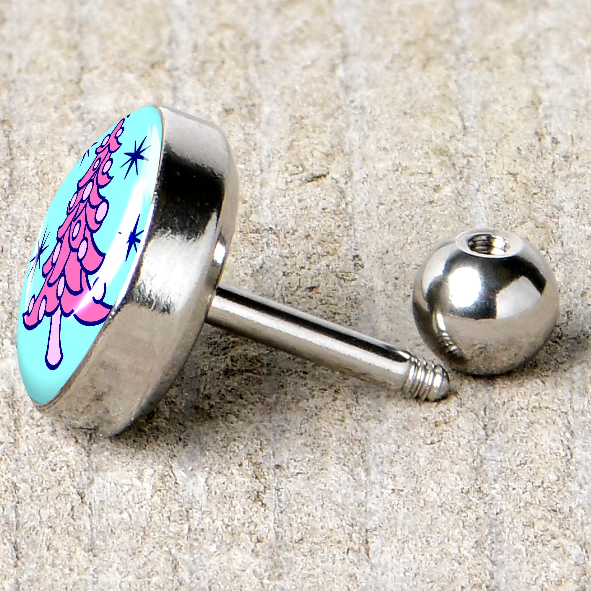 BodyCandy 16G 1/4 Pastel Christmas Tree Tragus Cartilage Earring by Onyx O — back view