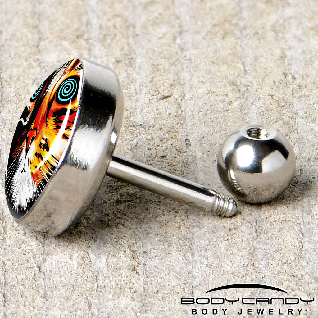 BodyCandy 16G 1/4 Colorful Trippy Cat Cartilage Tragus Earring by Onyx O — back view