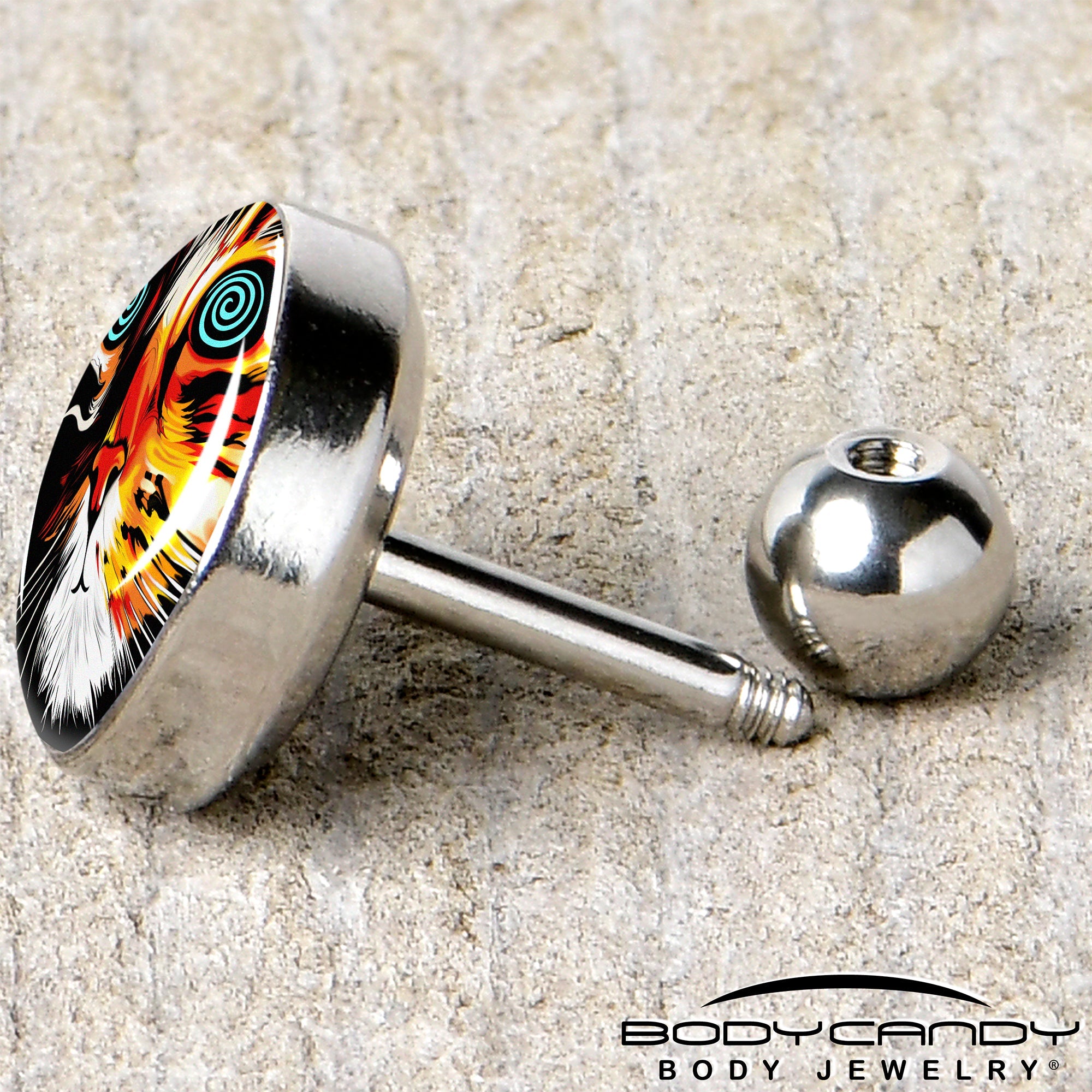 BodyCandy 16G 1/4 Colorful Trippy Cat Cartilage Tragus Earring by Onyx O — back view