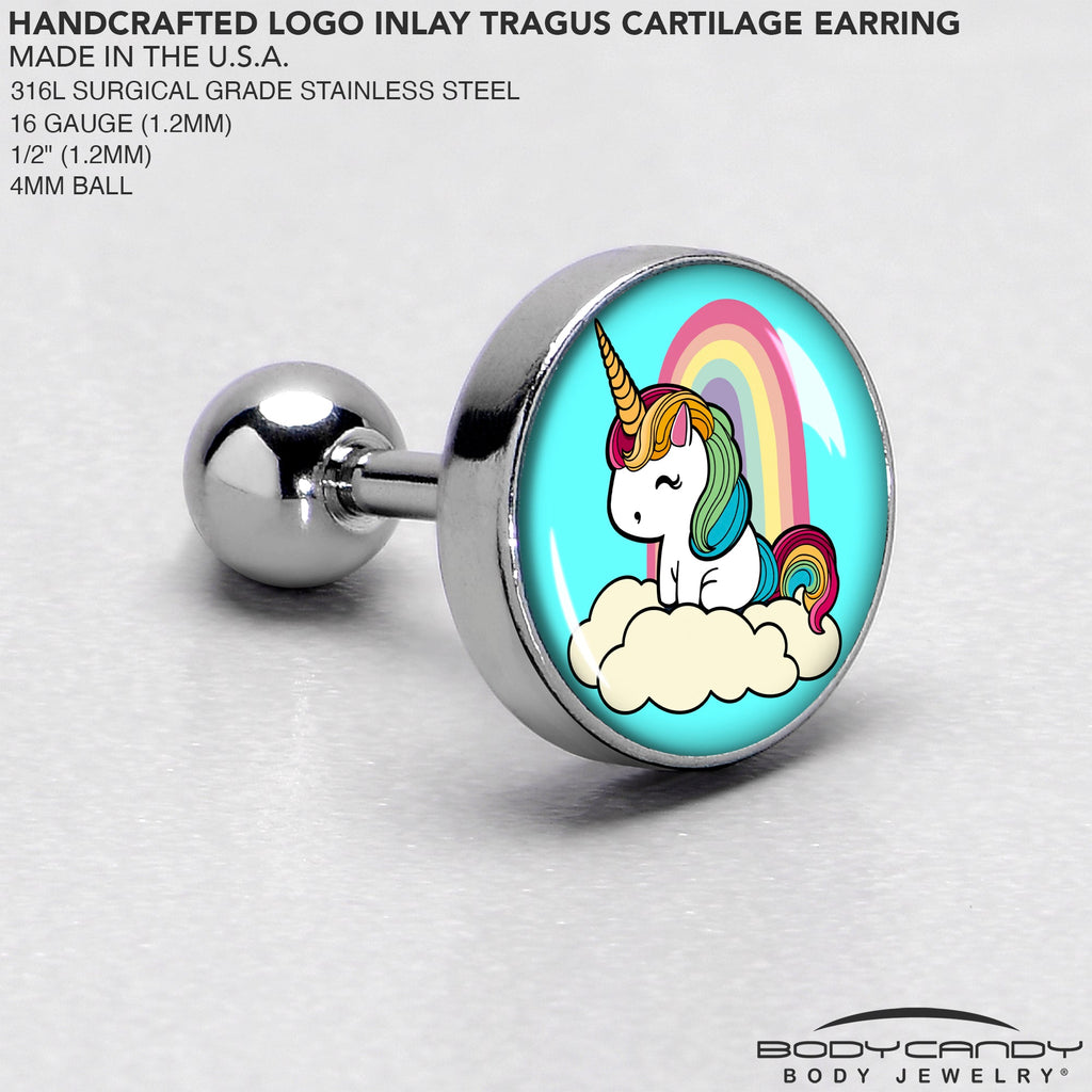 BodyCandy 16G 1/4 Rainbow Unicorn Cartilage Tragus Earring by Onyx O — side view