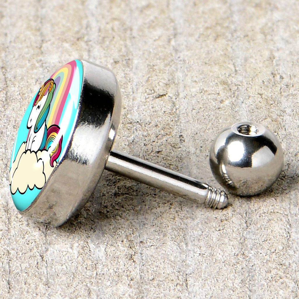 BodyCandy 16G 1/4 Rainbow Unicorn Cartilage Tragus Earring by Onyx O — back view
