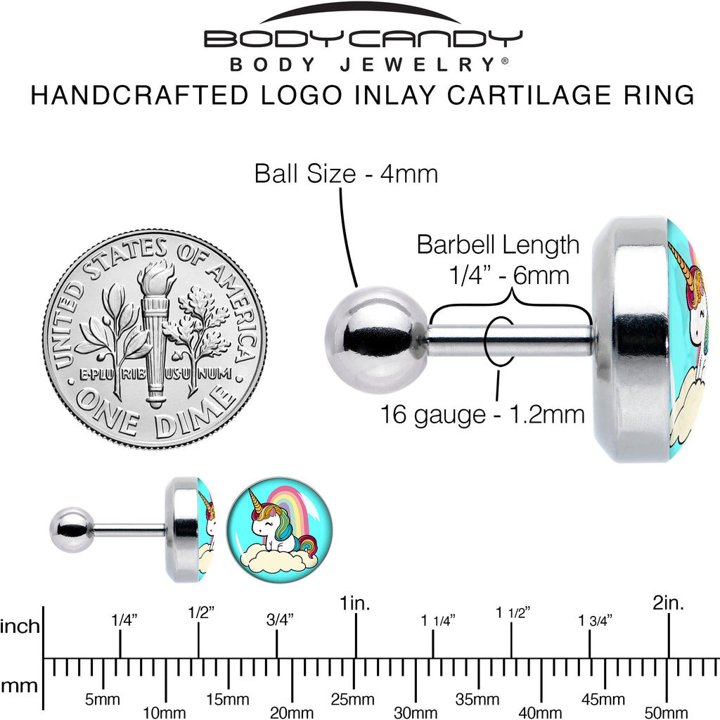 BodyCandy 16G 1/4 Rainbow Unicorn Cartilage Tragus Earring by Onyx O — alternative angle