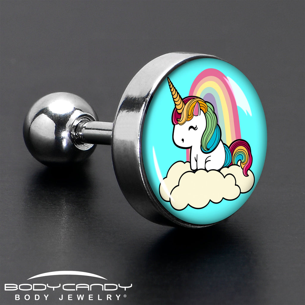 BodyCandy 16G 1/4 Rainbow Unicorn Cartilage Tragus Earring by Onyx O — in-use photo