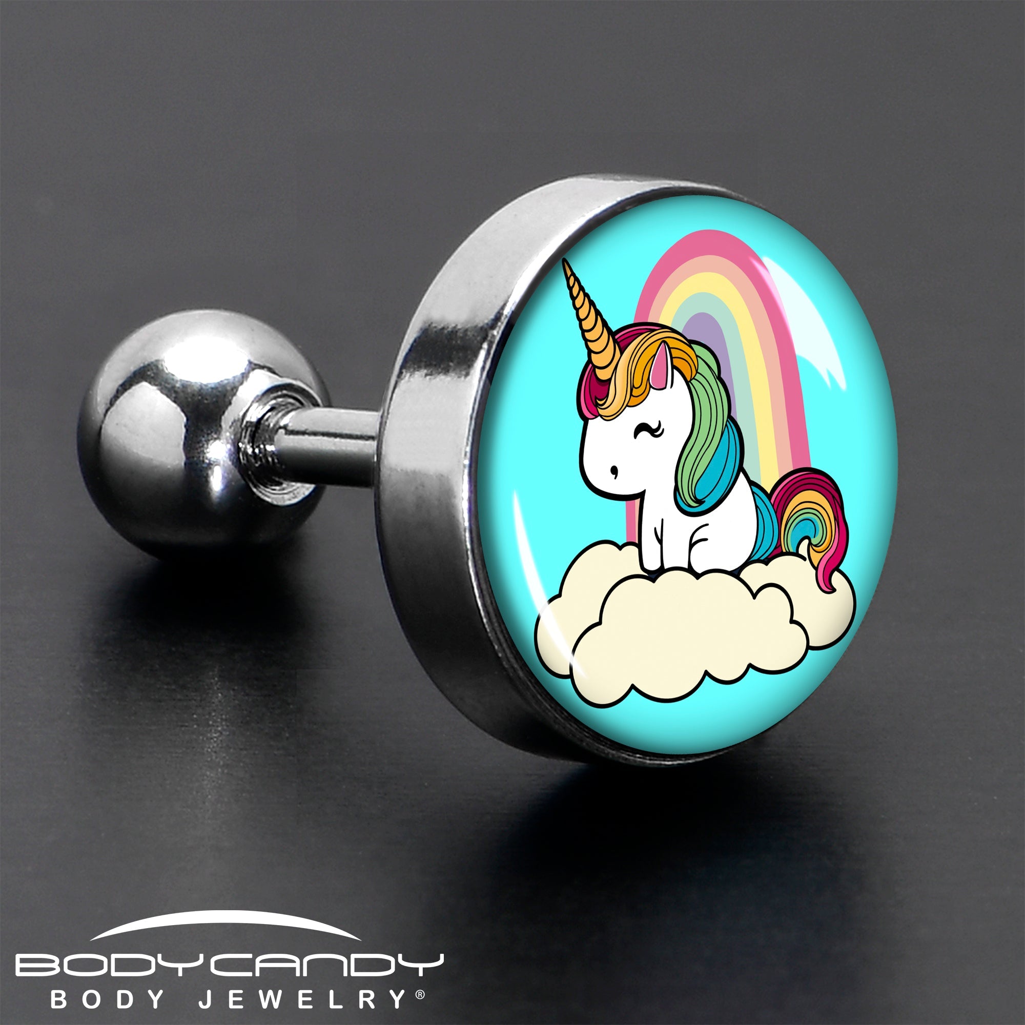 BodyCandy 16G 1/4 Rainbow Unicorn Cartilage Tragus Earring by Onyx O — in-use photo