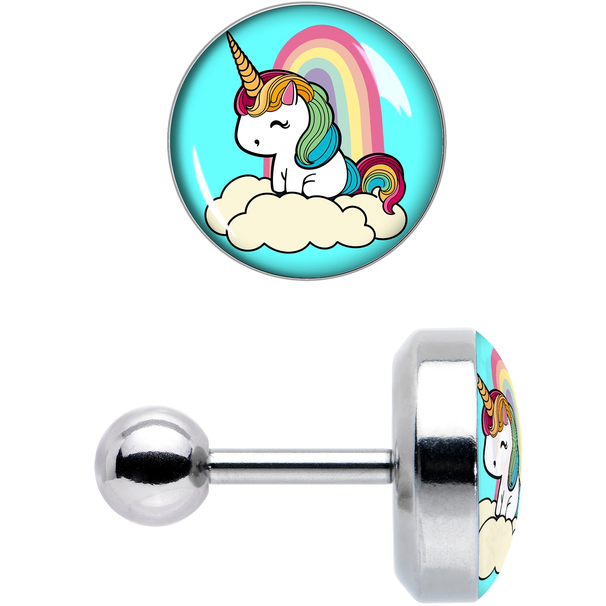 BodyCandy 16G 1/4 Rainbow Unicorn Cartilage Tragus Earring by Onyx O — size reference