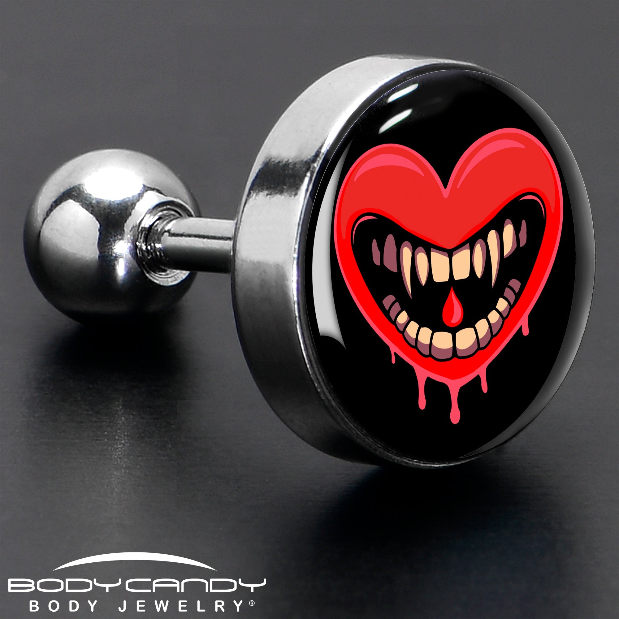 BodyCandy 16G Valentine Heart Vampire Tragus Cartilage Earring — in-use photo
