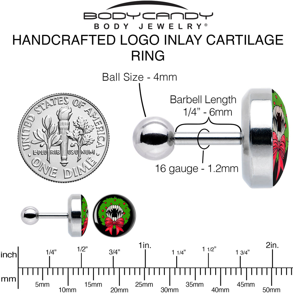 BodyCandy 16G 1/4 Holiday Vampire Wreath Tragus Cartilage Earring by Onyx O — back view