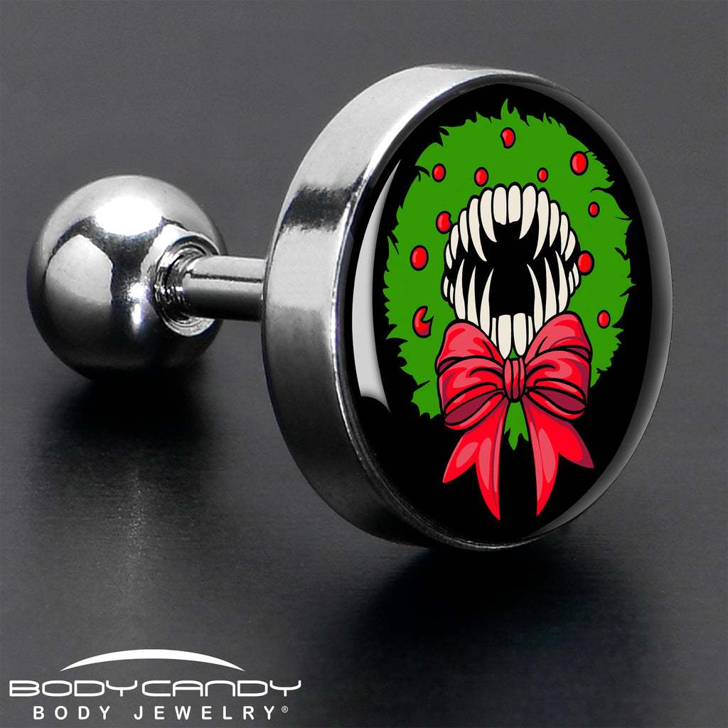 BodyCandy 16G 1/4 Holiday Vampire Wreath Tragus Cartilage Earring by Onyx O — alternative angle