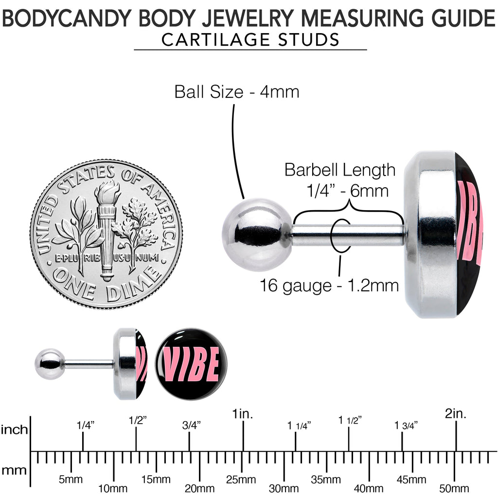 BodyCandy 16G 1/4 Vibe Cartilage Tragus Earring by Onyx O — size reference
