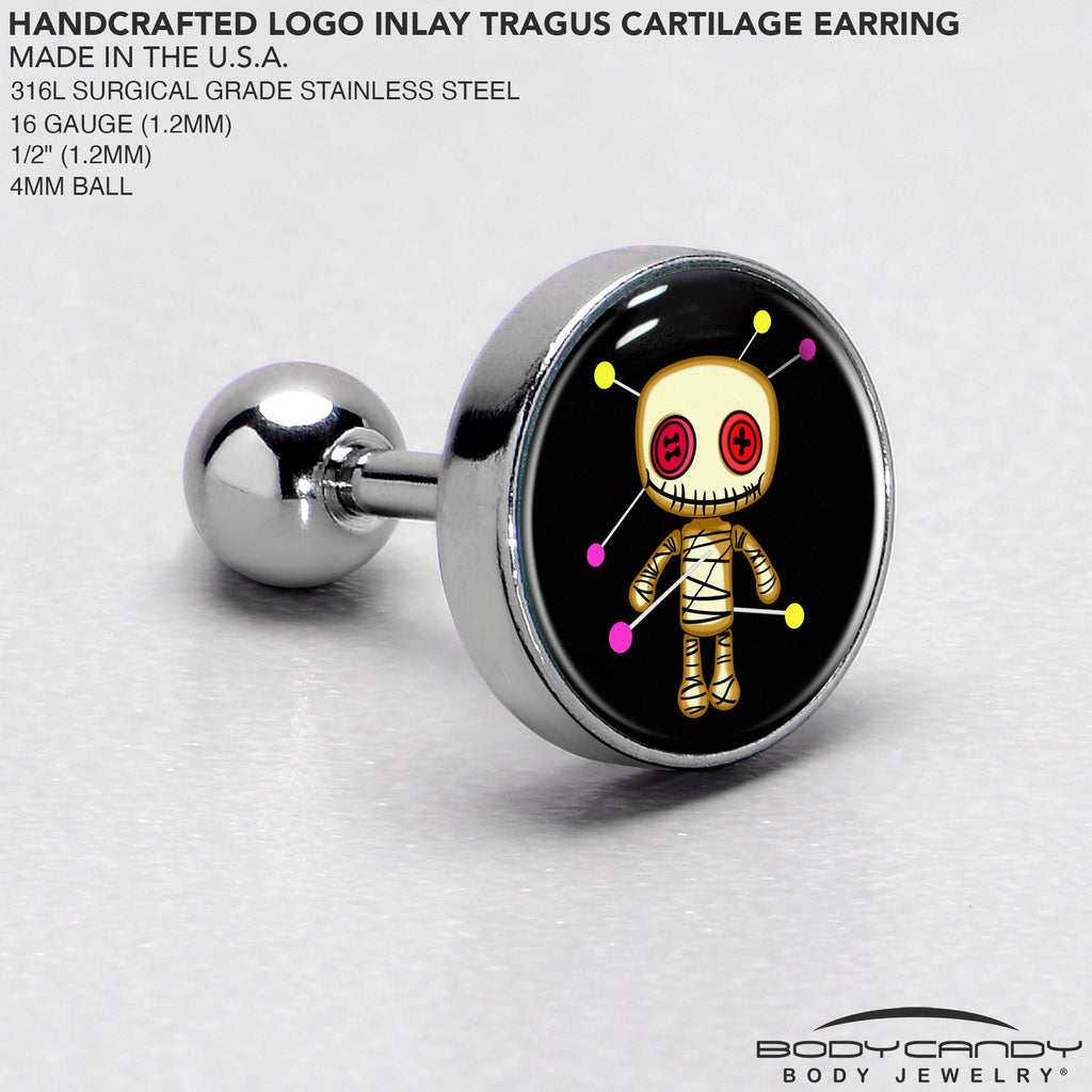 BodyCandy 16G 1/4 Voodoo Doll Tragus Cartilage Earring by Onyx O — side view