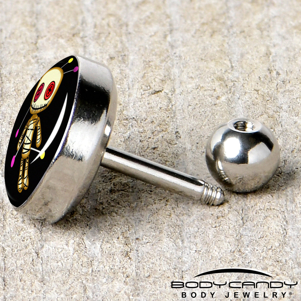 BodyCandy 16G 1/4 Voodoo Doll Tragus Cartilage Earring by Onyx O — back view
