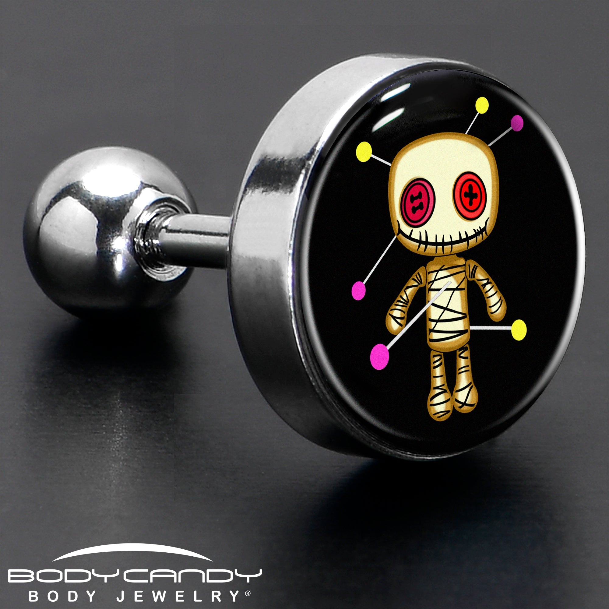 BodyCandy 16G 1/4 Voodoo Doll Tragus Cartilage Earring by Onyx O — in-use photo