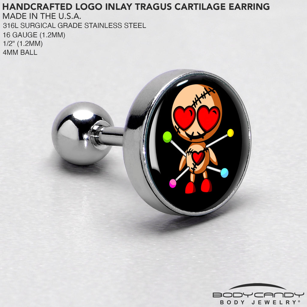 BodyCandy 16G Valentine Heart Voodoo Doll Tragus Cartilage Earring — side view