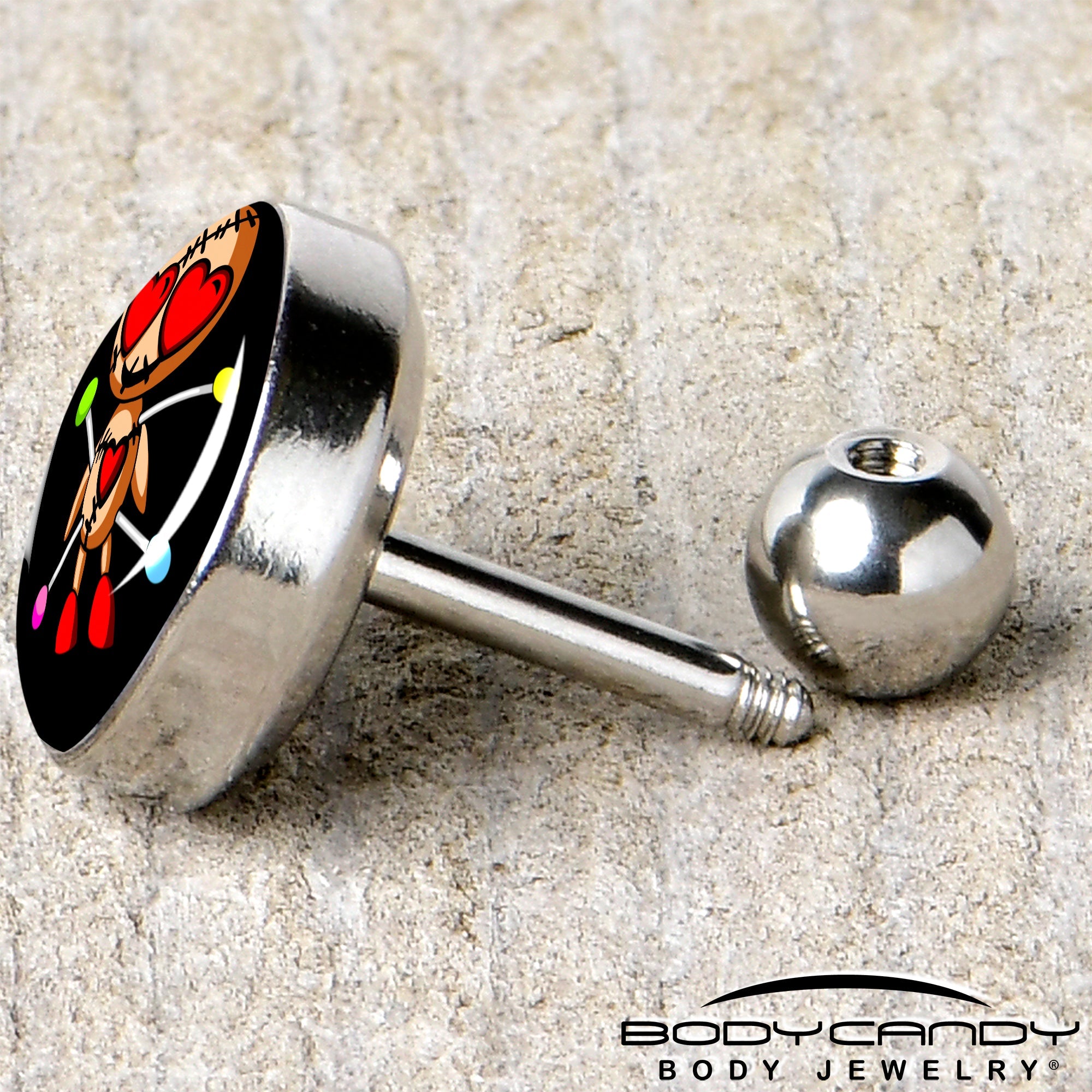 BodyCandy 16G Valentine Heart Voodoo Doll Tragus Cartilage Earring — back view