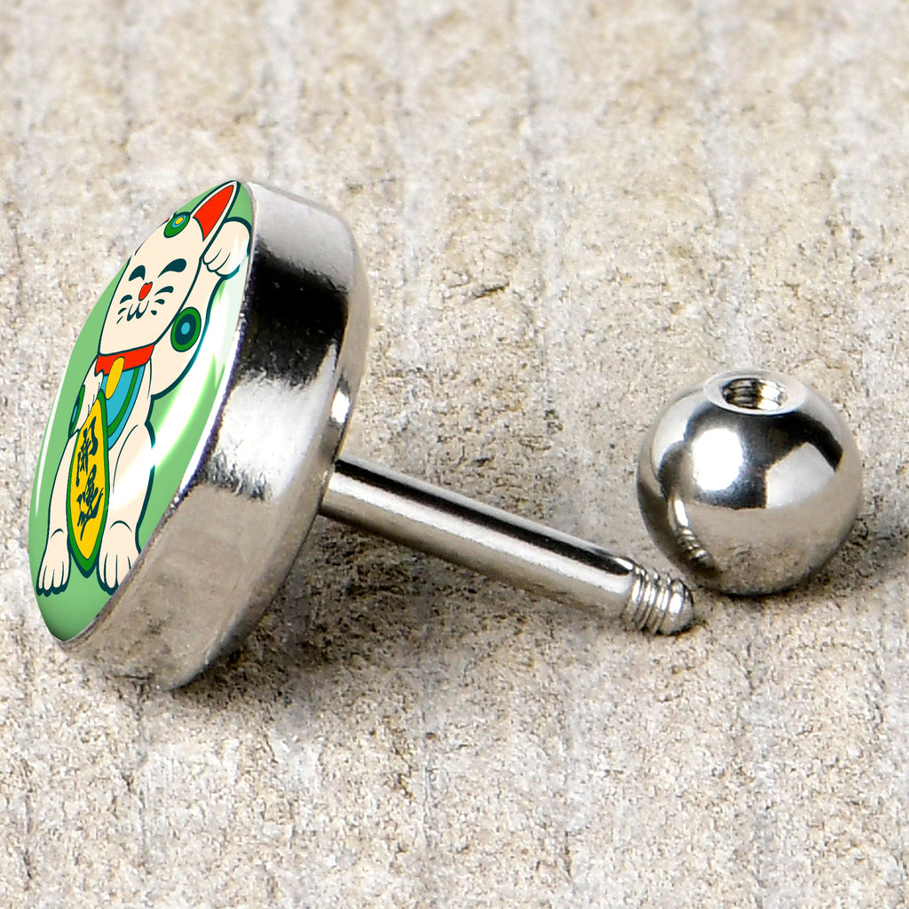 BodyCandy 16G 1/4 Waving Cat Cartilage Tragus Earring by Onyx O — back view