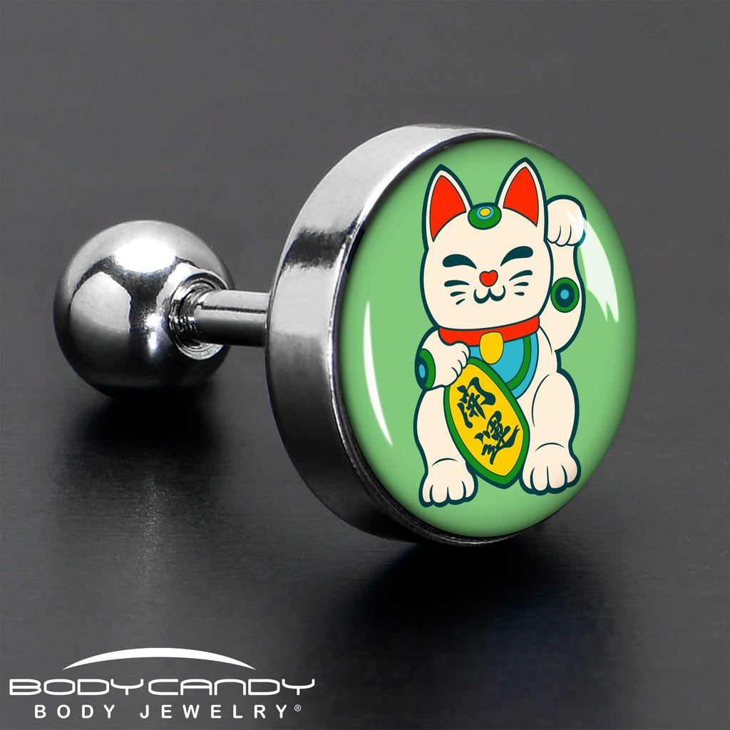 BodyCandy 16G 1/4 Waving Cat Cartilage Tragus Earring by Onyx O — in-use photo
