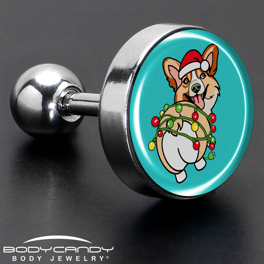BodyCandy Christmas Holiday Lights Corgi Dog Tragus Cartilage Earring by Onyx O — in-use photo