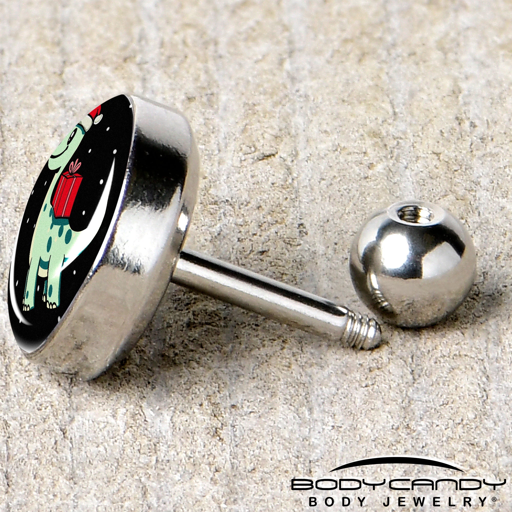 BodyCandy Christmas Holiday Dinosaur Tragus Cartilage Earring by Onyx O — back view