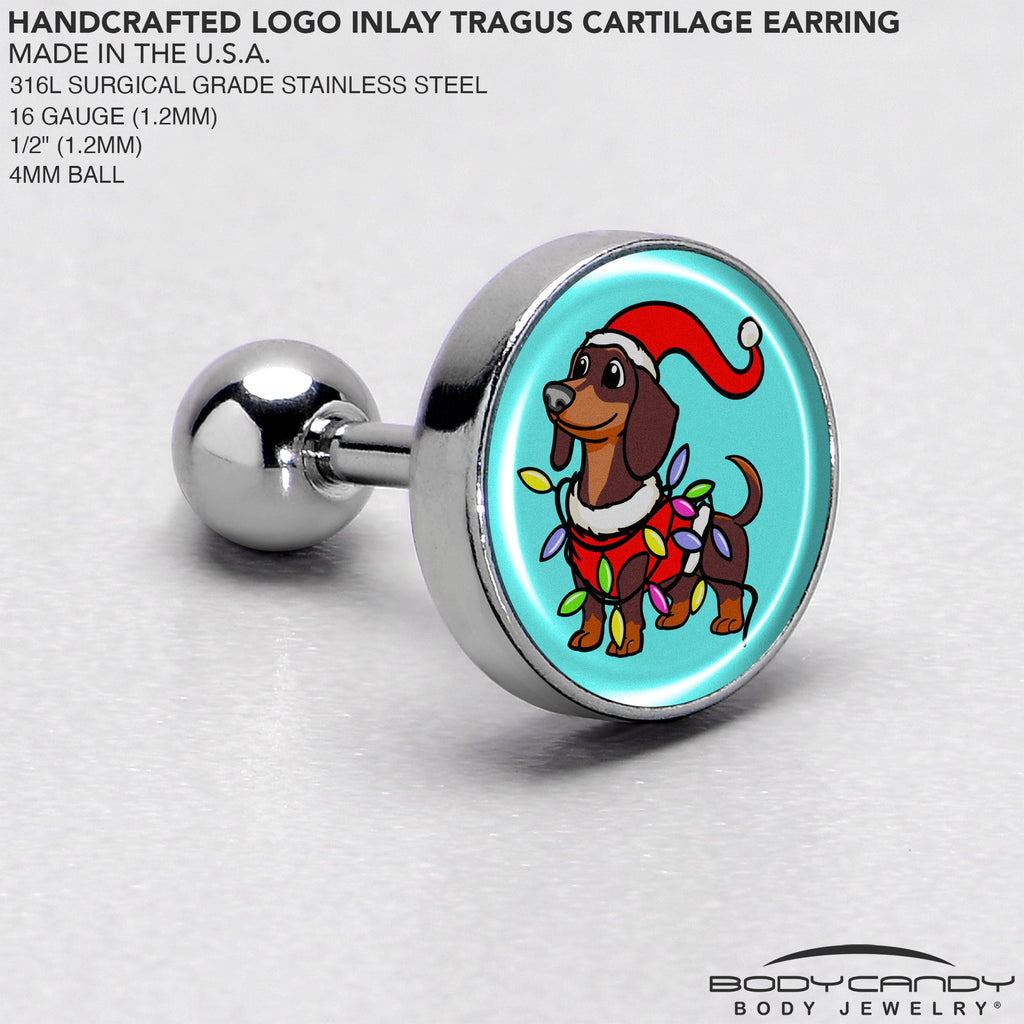 BodyCandy Christmas Holiday Weiner Dog Tragus Cartilage Earring by Onyx O — side view