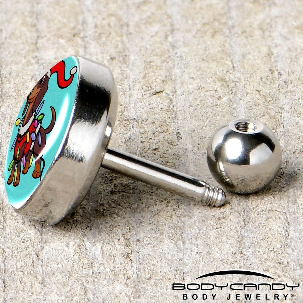 BodyCandy Christmas Holiday Weiner Dog Tragus Cartilage Earring by Onyx O — back view