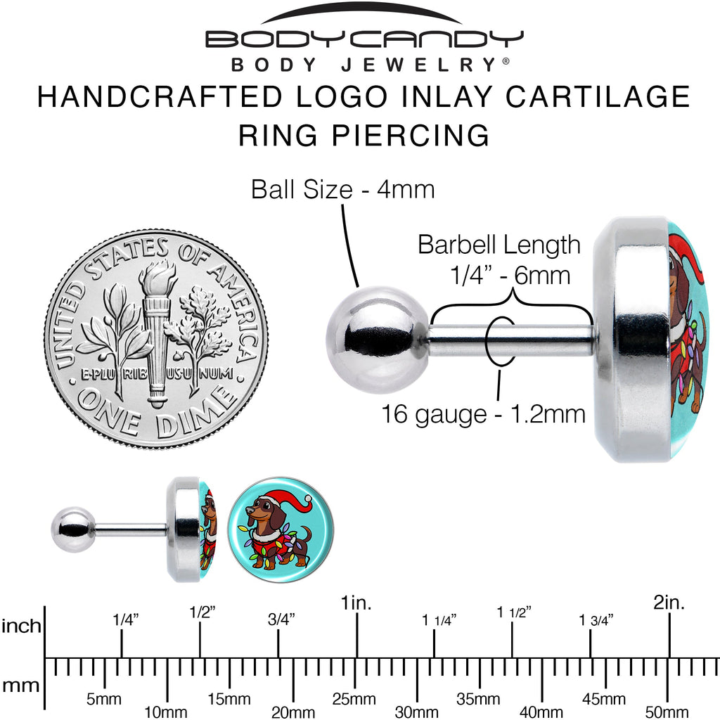 BodyCandy Christmas Holiday Weiner Dog Tragus Cartilage Earring by Onyx O — alternative angle