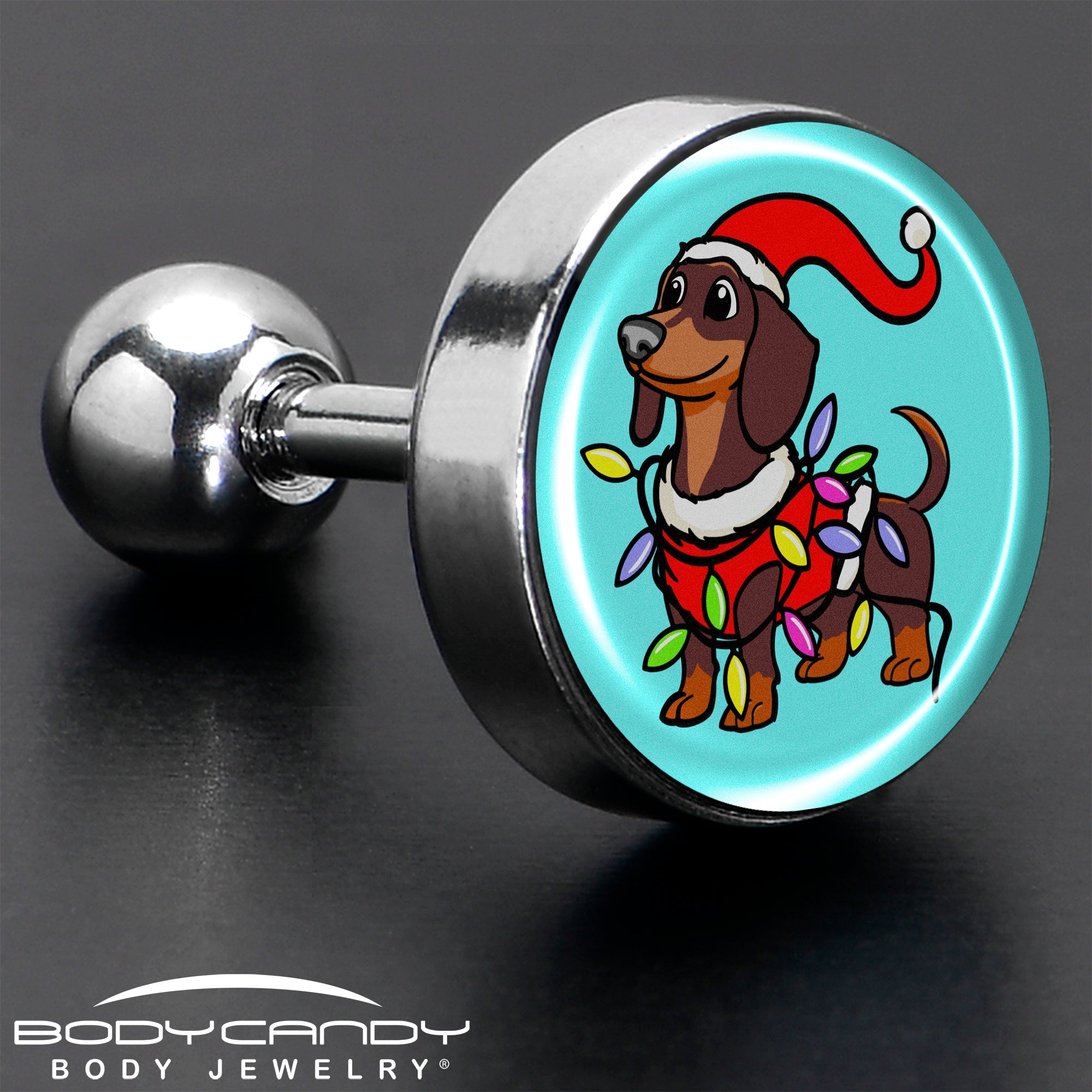 BodyCandy Christmas Holiday Weiner Dog Tragus Cartilage Earring by Onyx O — in-use photo