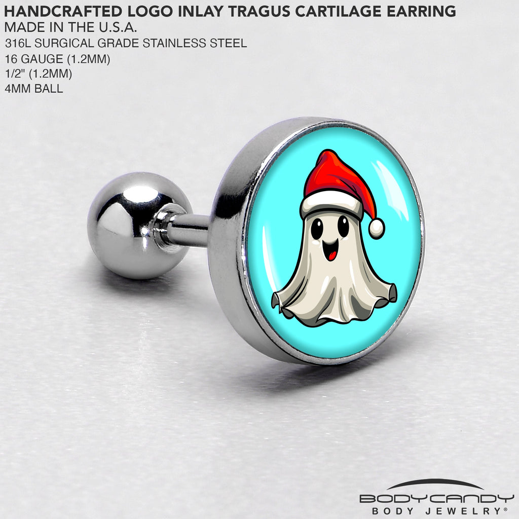 BodyCandy 16G 1/4 Holiday Christmas Spirit Ghost Tragus Cartilage Earring by Onyx O — side view