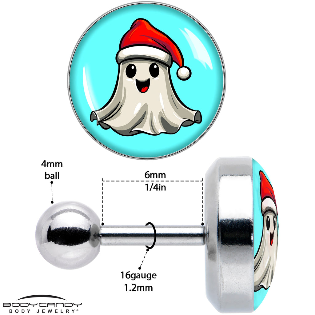 BodyCandy 16G 1/4 Holiday Christmas Spirit Ghost Tragus Cartilage Earring by Onyx O — in-use photo