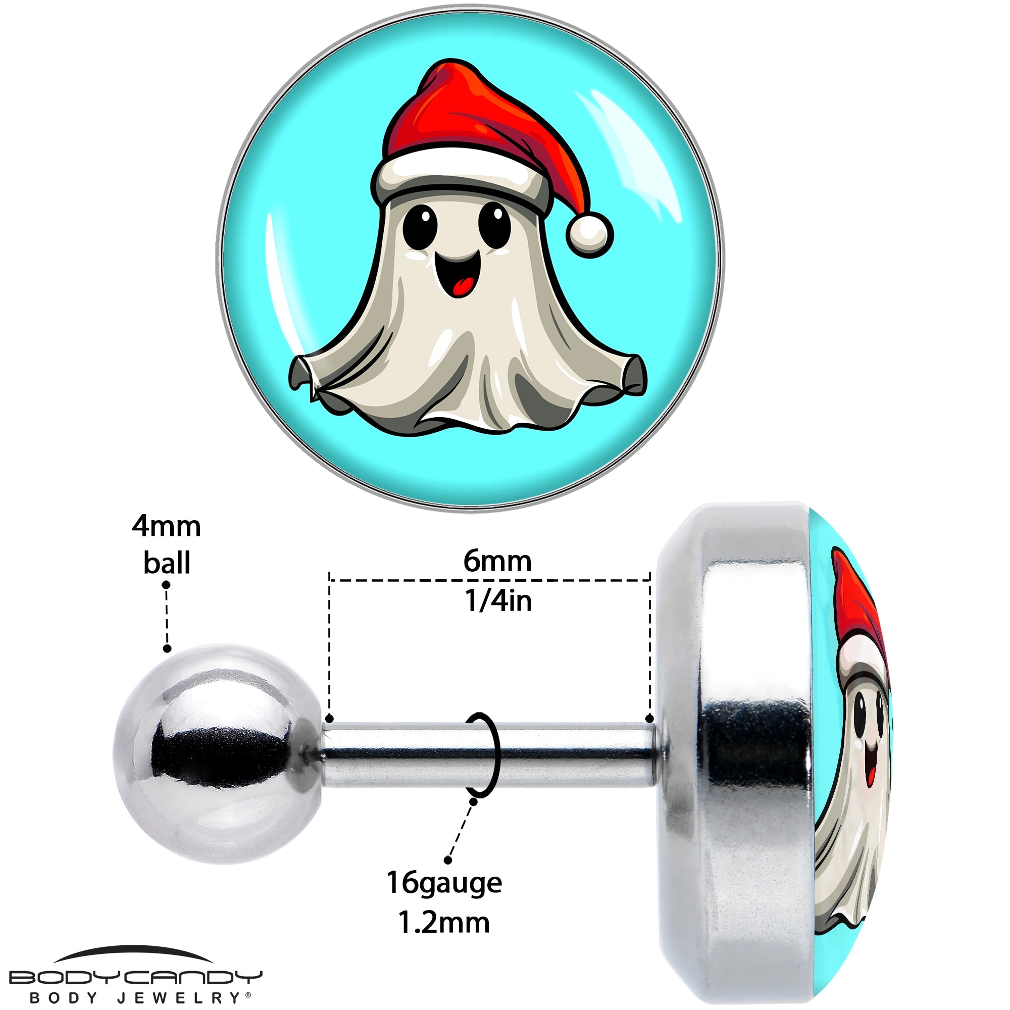 BodyCandy 16G 1/4 Holiday Christmas Spirit Ghost Tragus Cartilage Earring by Onyx O — in-use photo