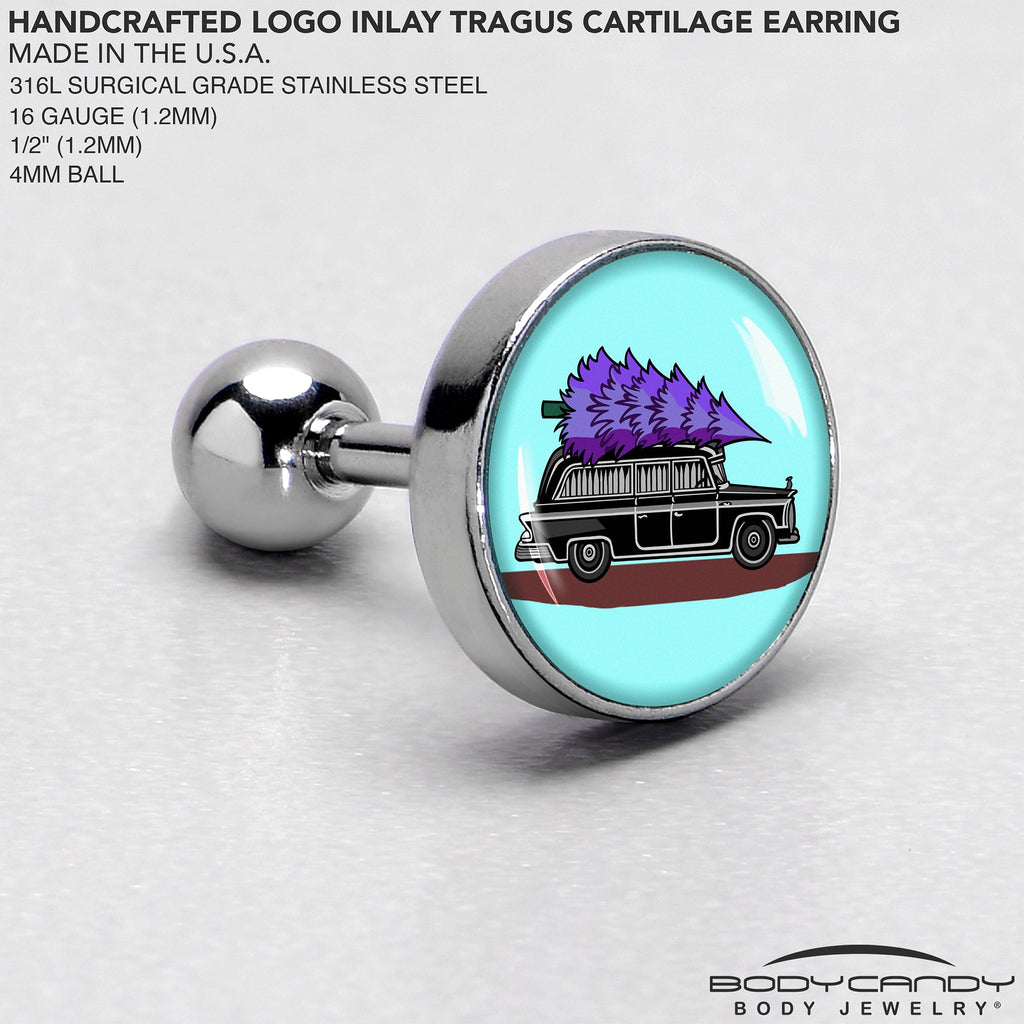BodyCandy 16G 1/4 Holiday Christmas Hearse Tragus Cartilage Earring by Onyx O — side view