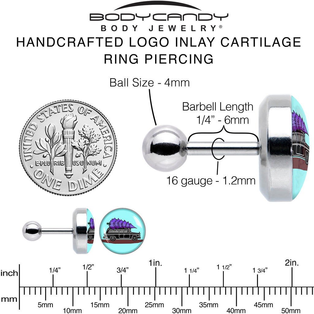 BodyCandy 16G 1/4 Holiday Christmas Hearse Tragus Cartilage Earring by Onyx O — back view