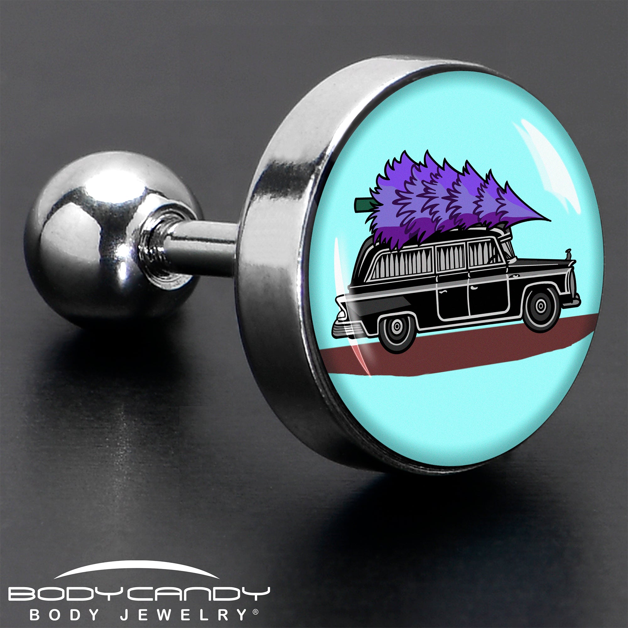 BodyCandy 16G 1/4 Holiday Christmas Hearse Tragus Cartilage Earring by Onyx O — alternative angle