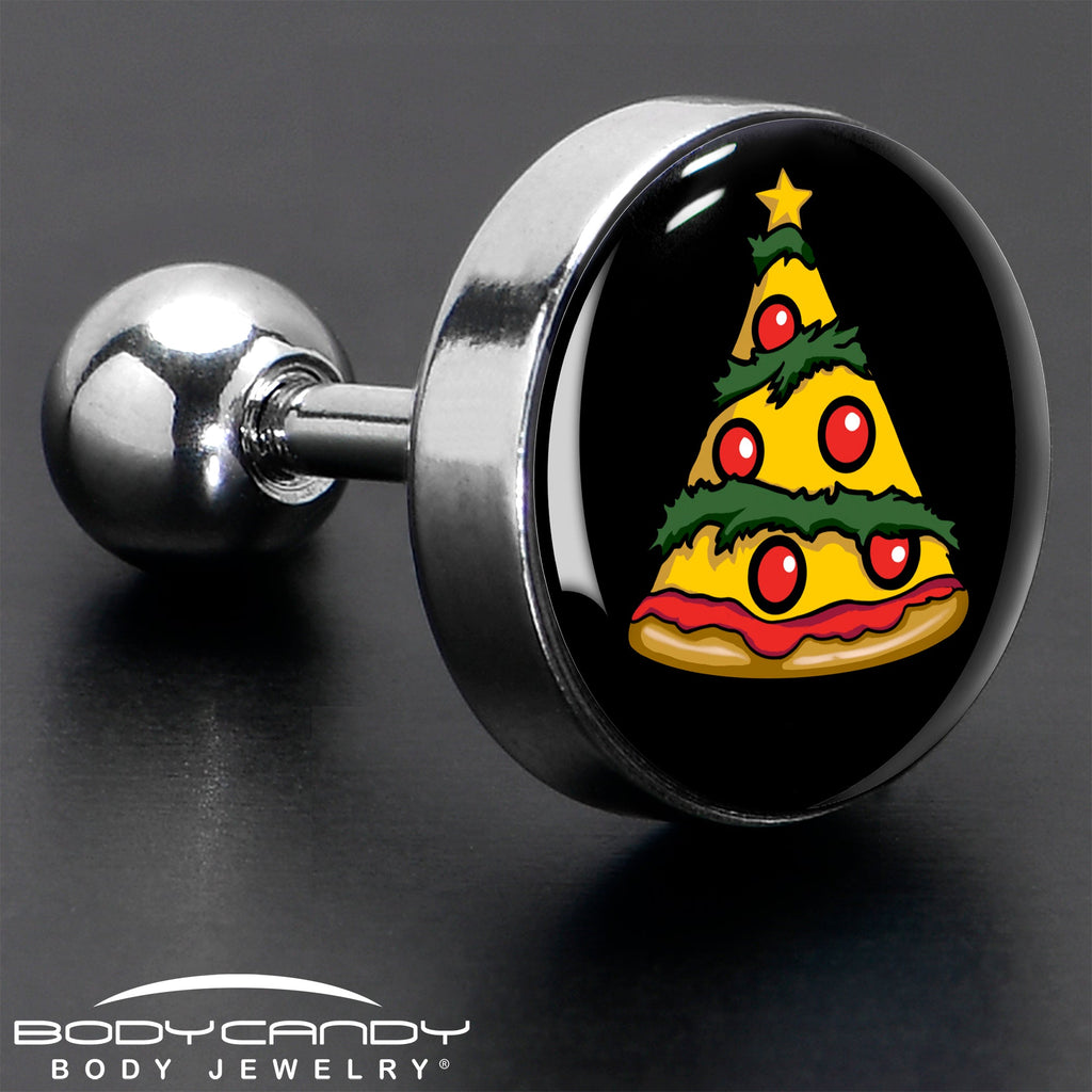BodyCandy Christmas Holiday Pizza Tree Tragus Cartilage Earring by Onyx O — in-use photo