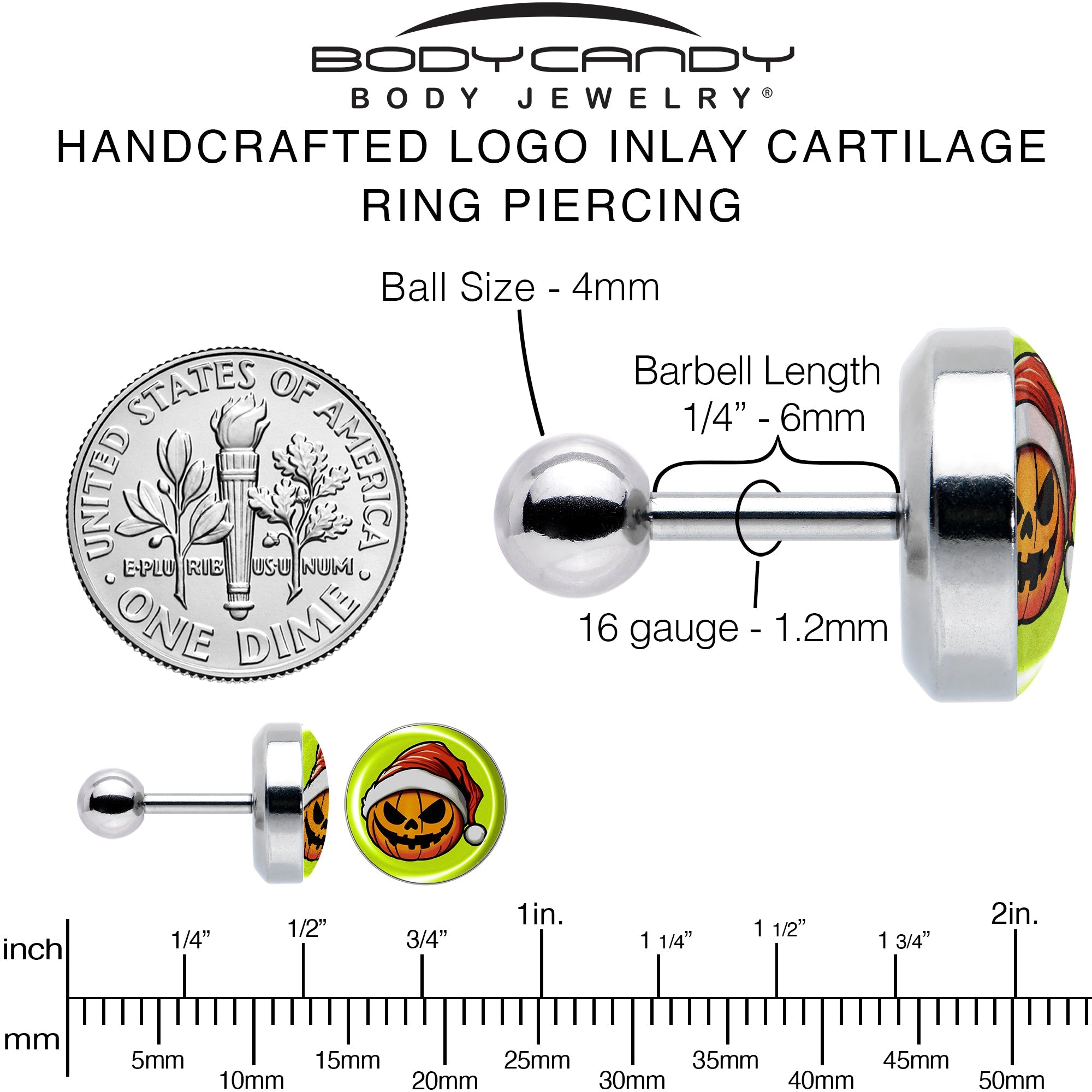 BodyCandy Christmas Holiday Santa Hat Pumpkin Tragus Cartilage Earring by Onyx O — alternative angle