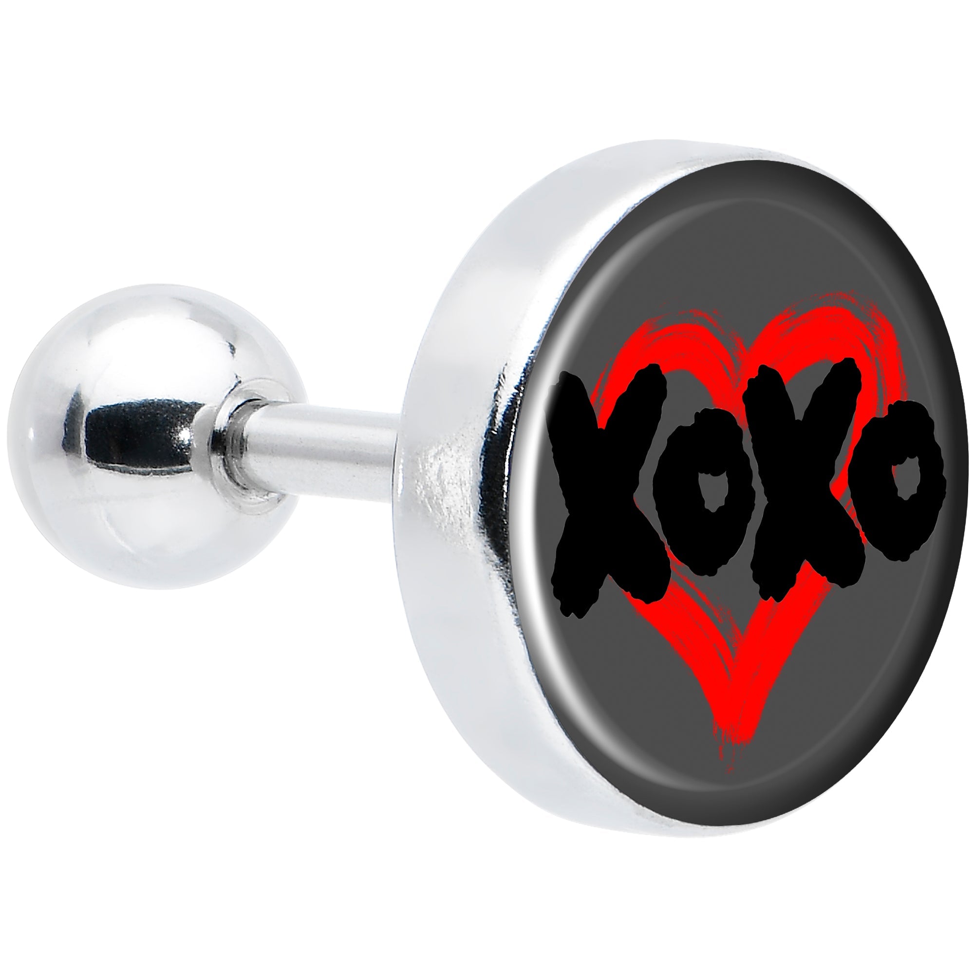 BodyCandy 16G 1/4 XOXO Heart Tragus Cartilage Earring by Onyx O — main product shot