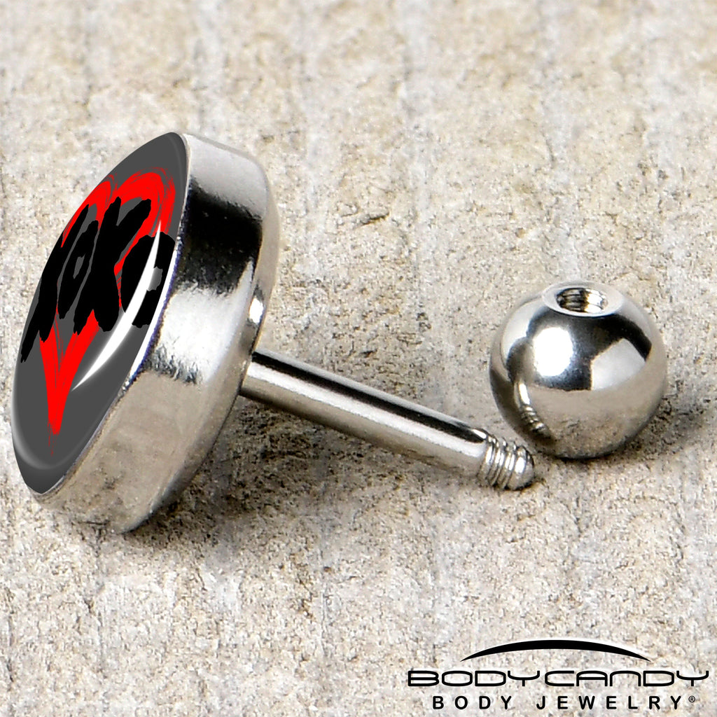 BodyCandy 16G 1/4 XOXO Heart Tragus Cartilage Earring by Onyx O — back view