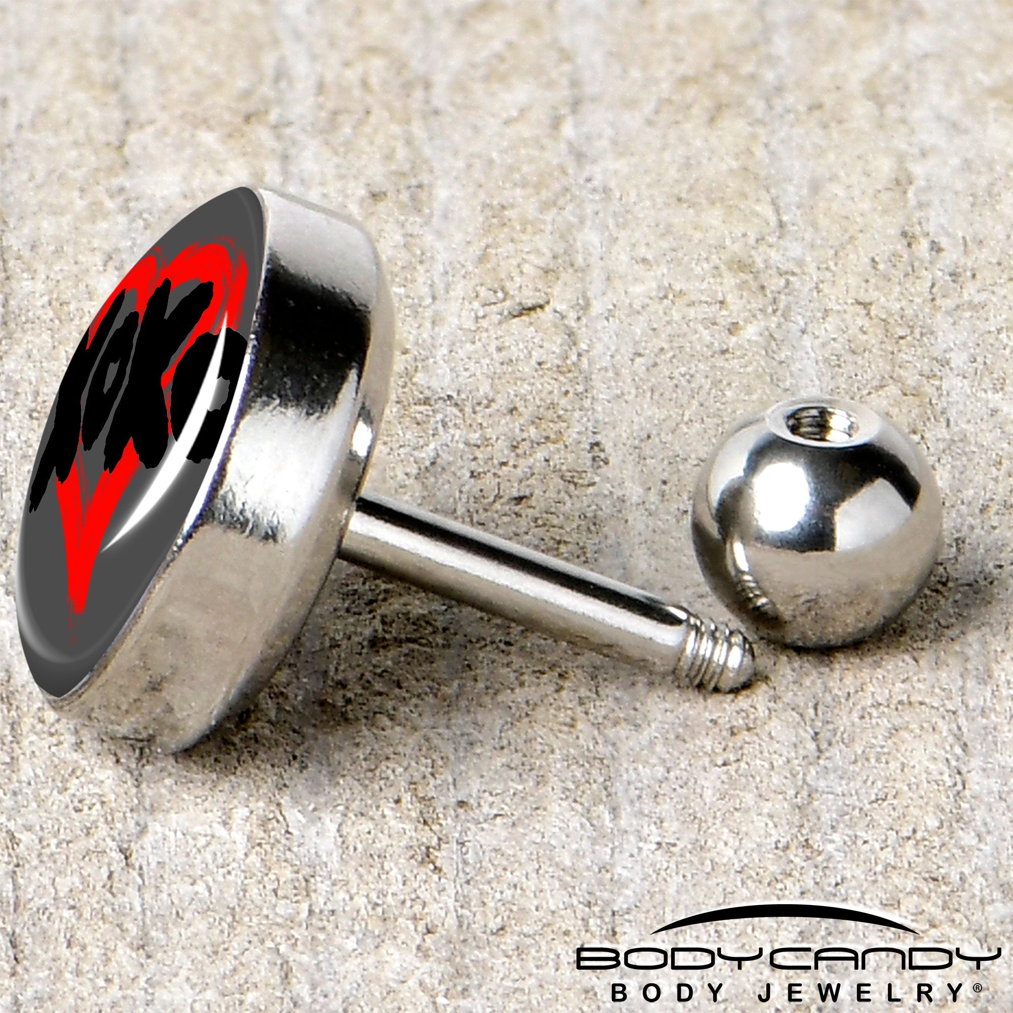 BodyCandy 16G 1/4 XOXO Heart Tragus Cartilage Earring by Onyx O — back view