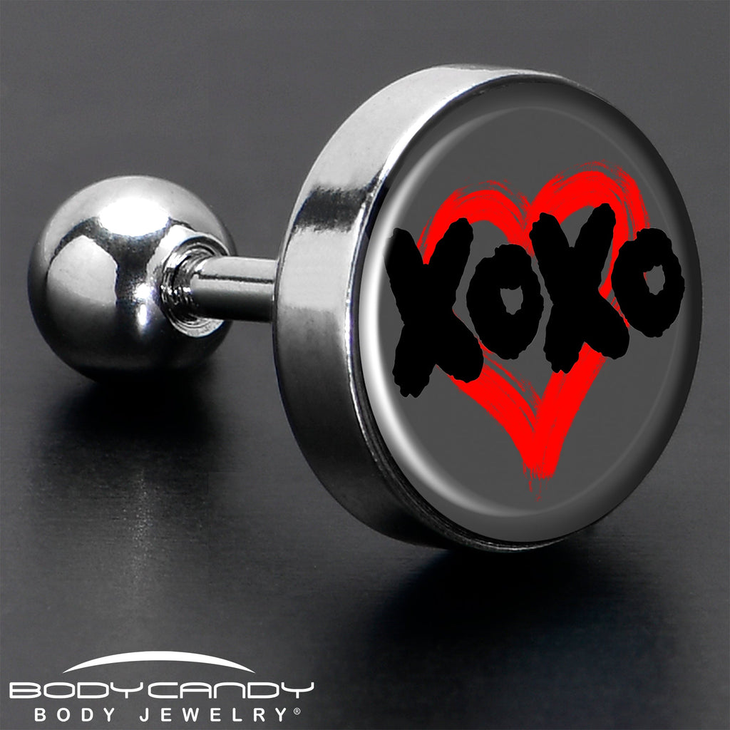 BodyCandy 16G 1/4 XOXO Heart Tragus Cartilage Earring by Onyx O — in-use photo