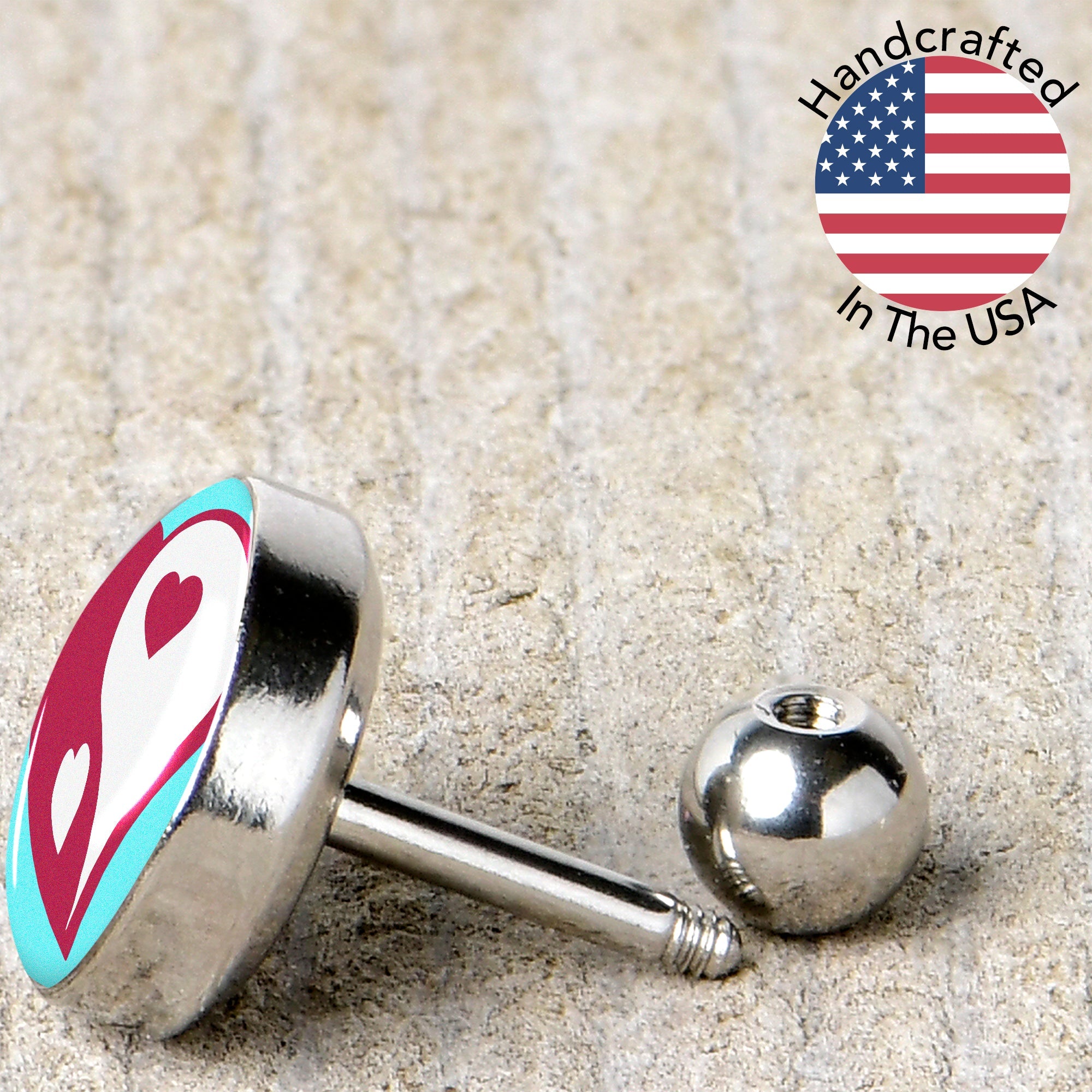 BodyCandy 16G 1/4 Love Yin Yang Heart Cartilage Tragus Earring by Onyx O — back view
