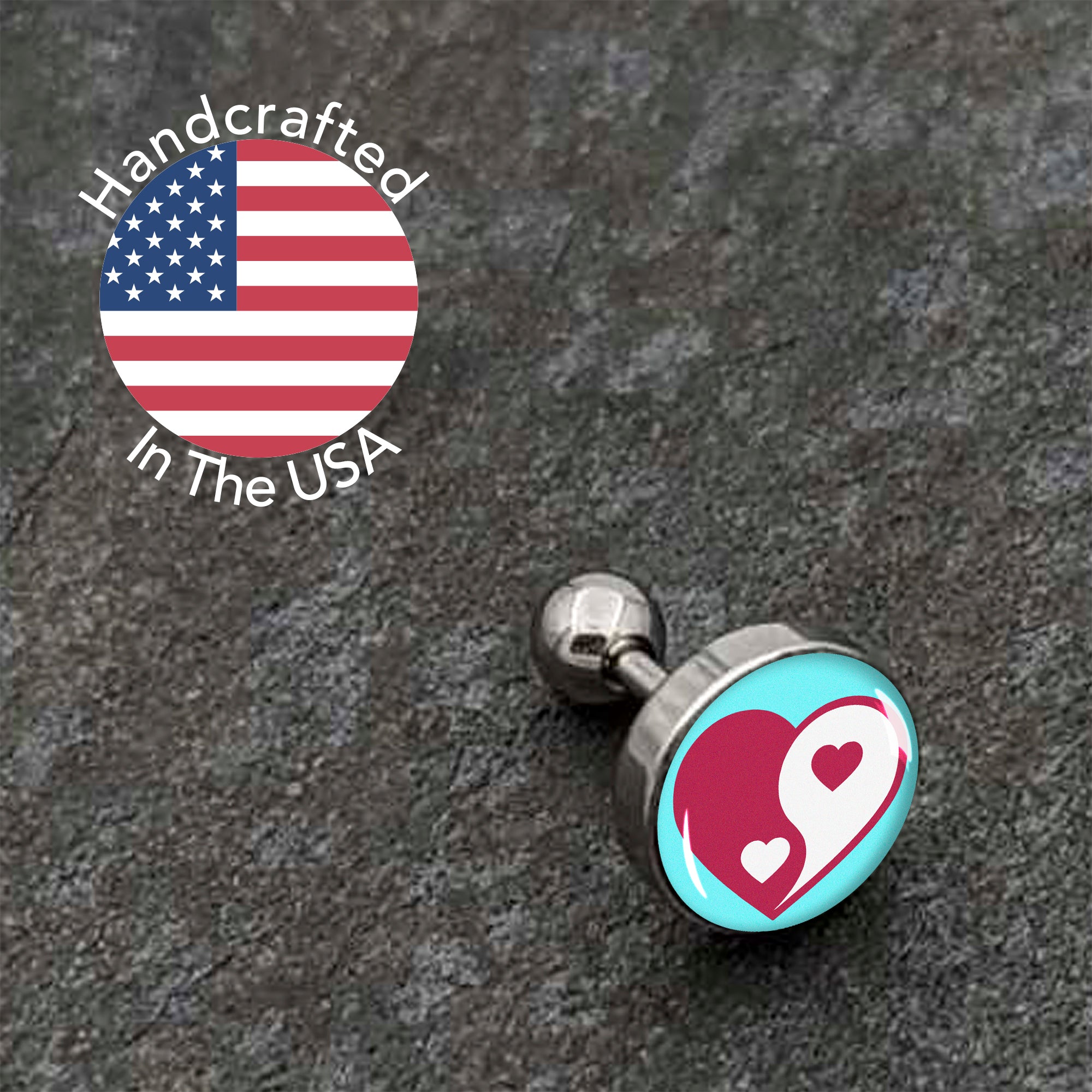 BodyCandy 16G 1/4 Love Yin Yang Heart Cartilage Tragus Earring by Onyx O — alternative angle