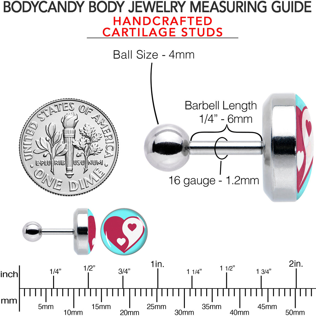 BodyCandy 16G 1/4 Love Yin Yang Heart Cartilage Tragus Earring by Onyx O — in-use photo