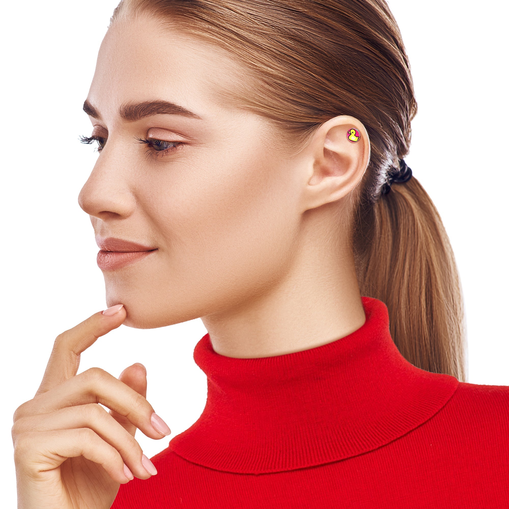 BodyCandy 16G 1/4 Yellow Ducky Cartilage Tragus Earring by Onyx O — side view
