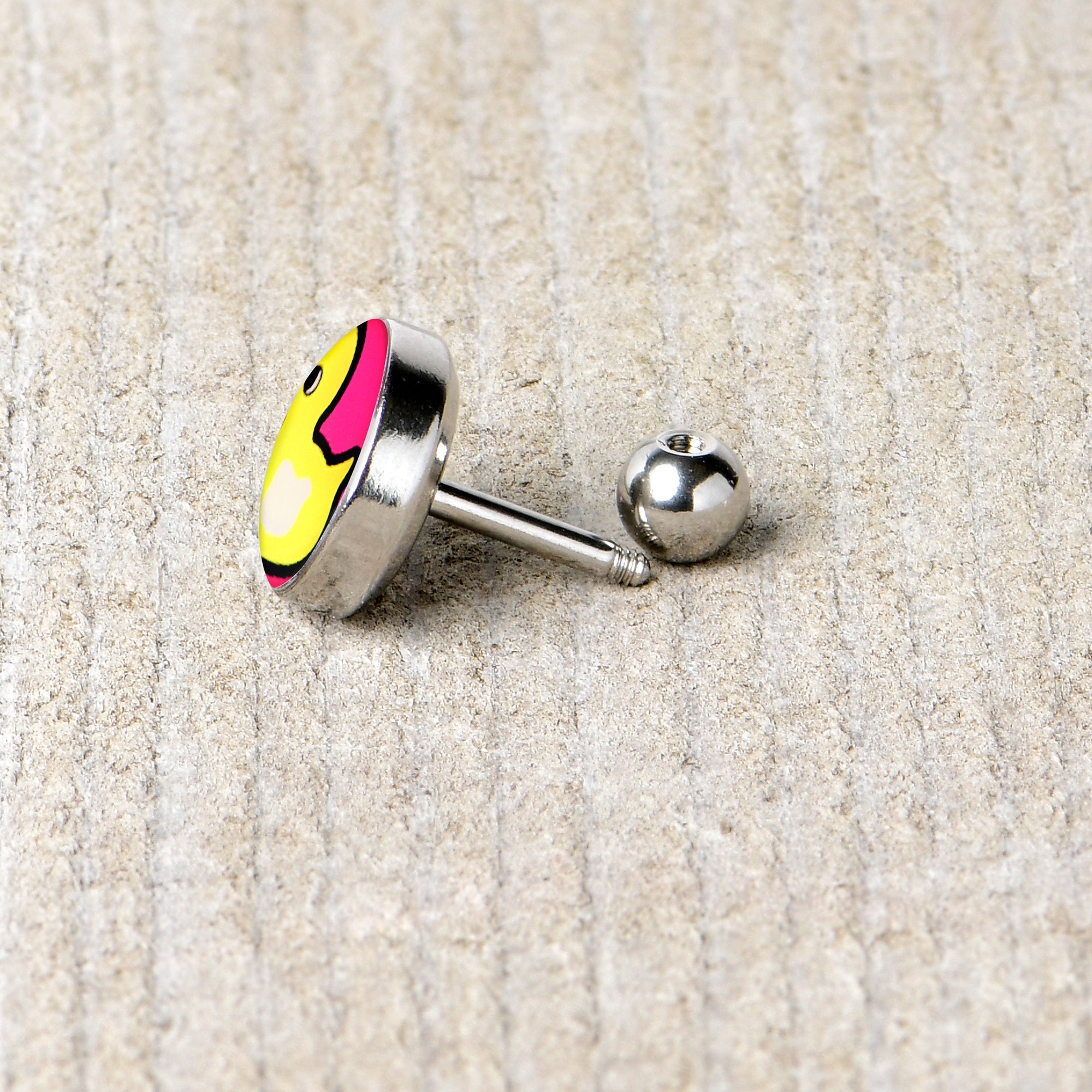 BodyCandy 16G 1/4 Yellow Ducky Cartilage Tragus Earring by Onyx O — back view