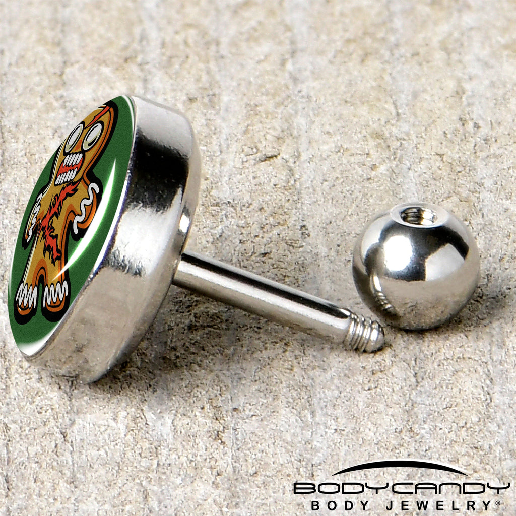 BodyCandy Christmas Holiday Zombie Gingergread Man Tragus Cartilage Earring by Onyx O — back view