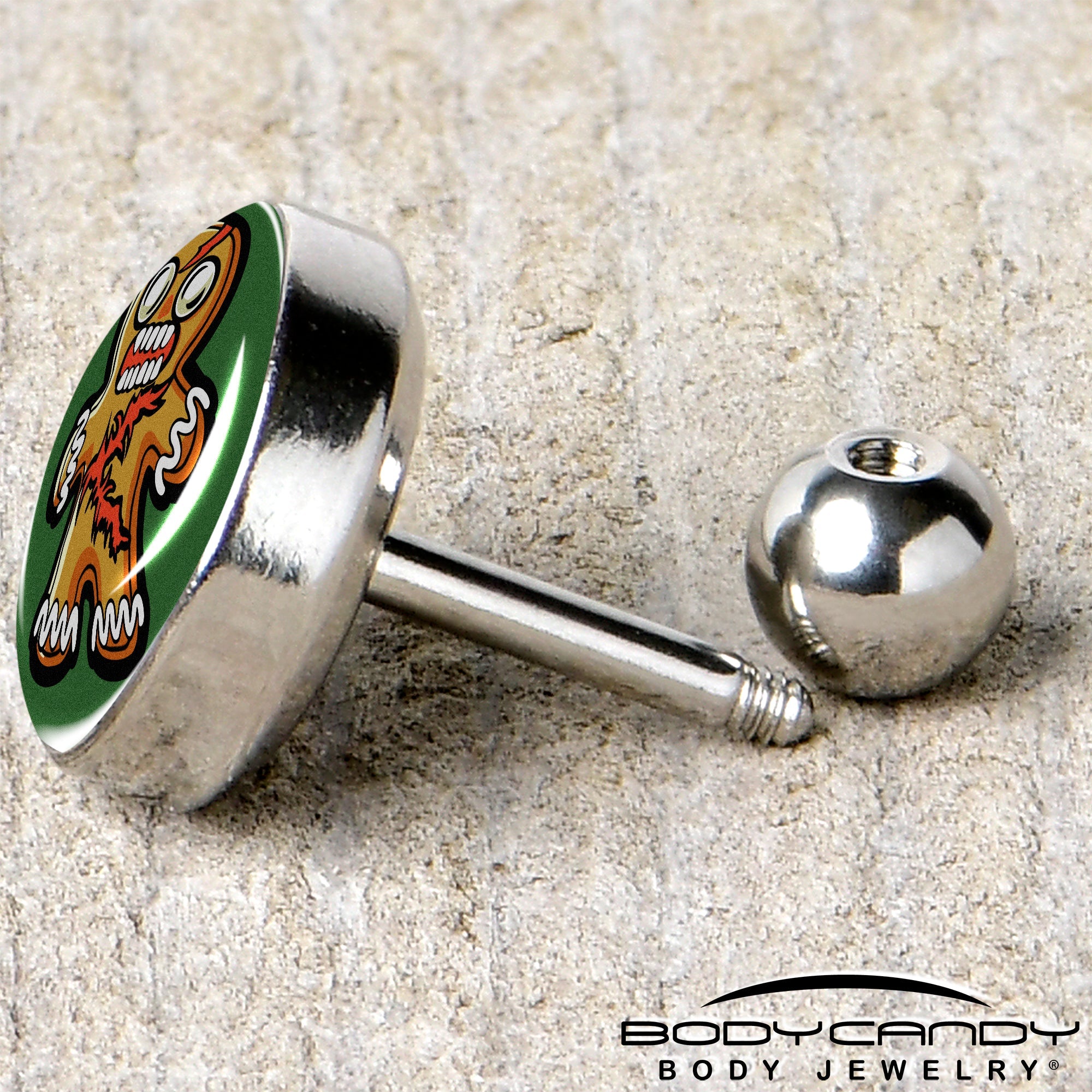 BodyCandy Christmas Holiday Zombie Gingergread Man Tragus Cartilage Earring by Onyx O — back view