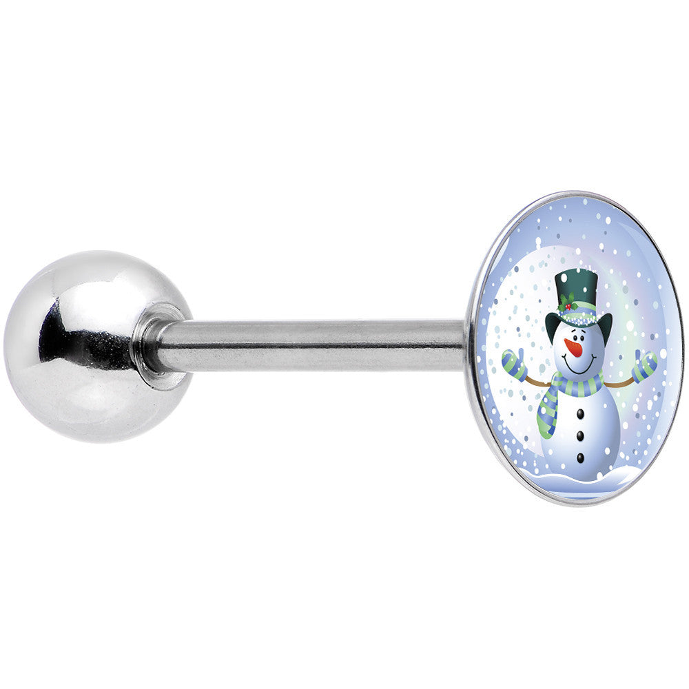 BodyCandy Stainless Steel Snow Globe Snowman Barbell Tongue Ring — main product shot