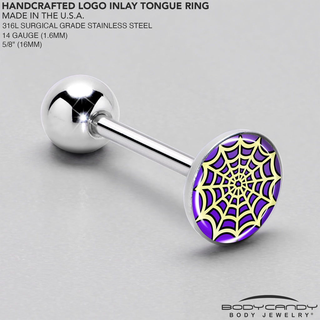 BodyCandy Two Tone Spider Web Barbell Tongue Ring by Onyx O — side view